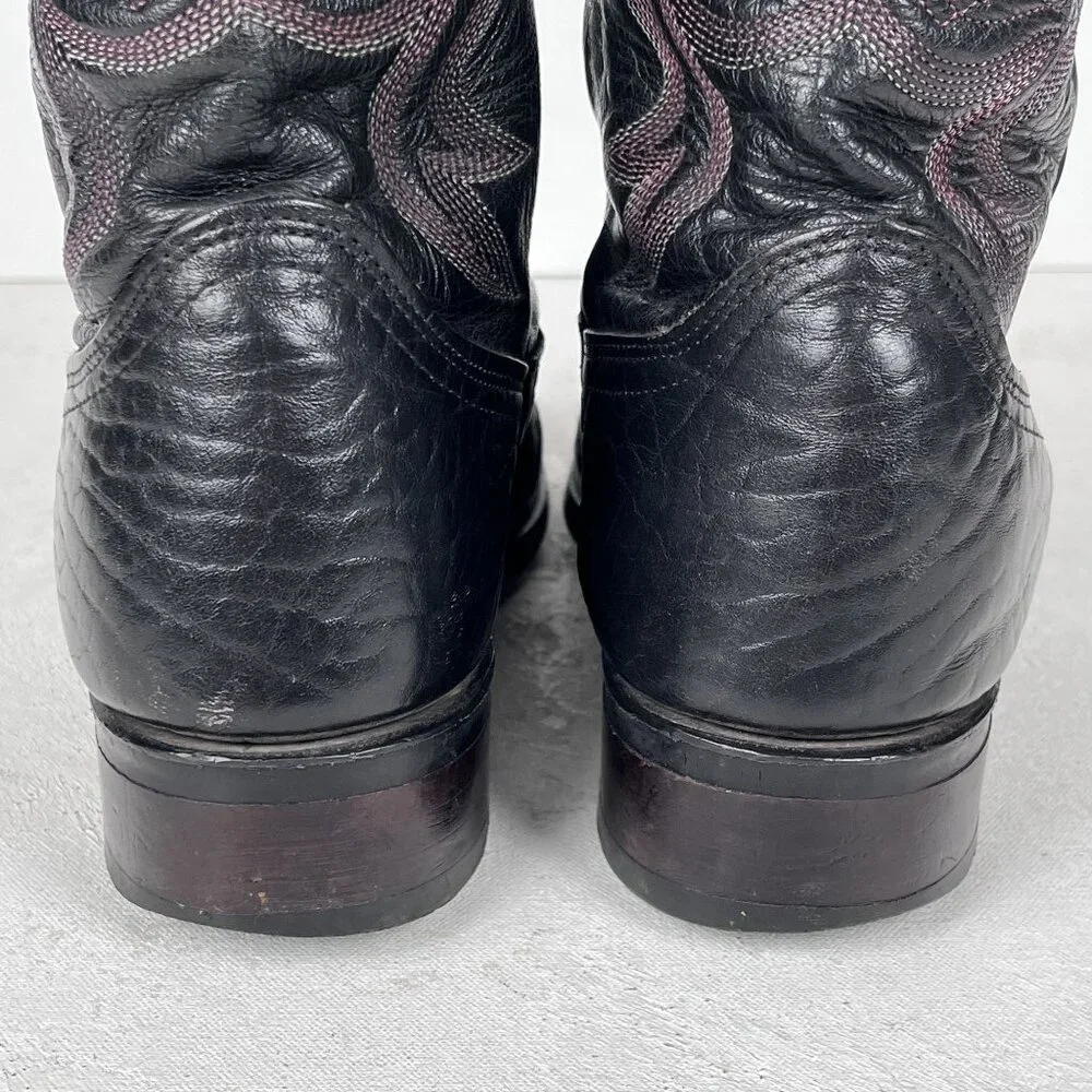 J Chisholm Bullhide‎ Leather Black Cowboy Boots Western Mens 8 D Vintage